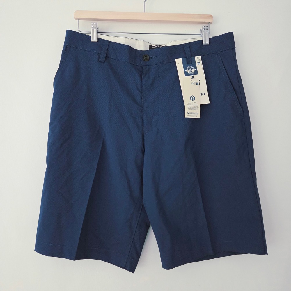 NEW Dockers Perfect Short‎ Blue Classic Fit Hidden Security Pocket Mens 34